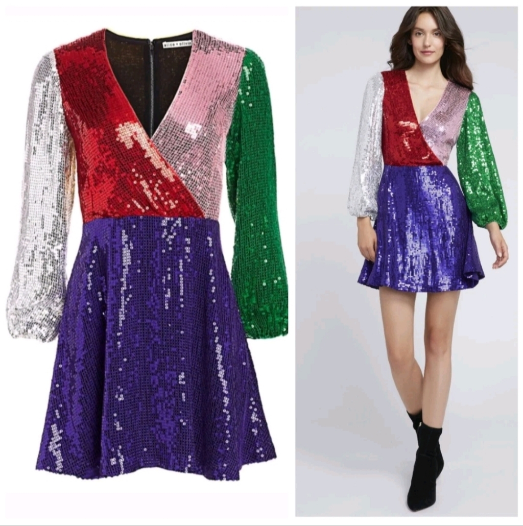 Alice + Olivia Blaze Sequin Color Block Mini Dress Size 6 Nwt $ 440